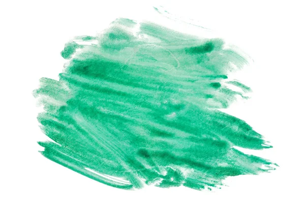 白い背景に緑色の水彩絵の具が孤立している 手描き — ストック写真