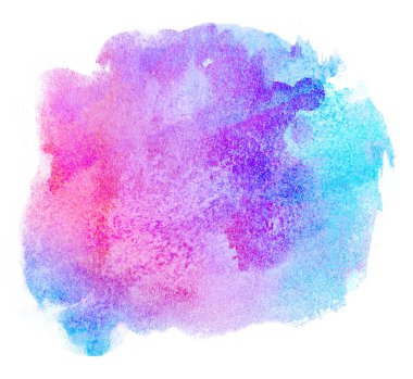 Çok renkli suluboya lekesi. Mavi-mor, boya sıçramalarından değişen bir renk değişimi. beyaz arkaplan üzerinde doku ile izole