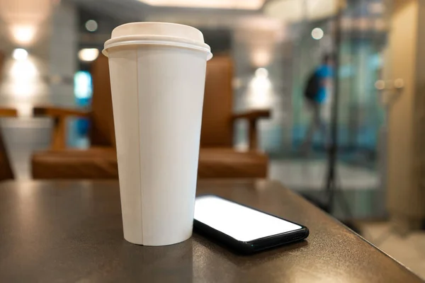 Phone Cup Coffee Table Coffee Shop — Stock Photo, Image