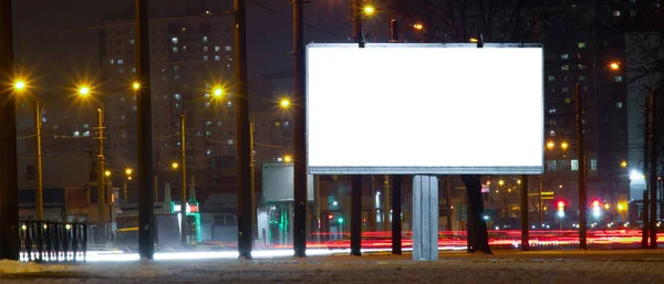 Billboard Scherm Winter Mockup Met Wit Veld Nachts — Stockfoto