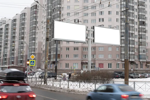 Рекламный Щит Mockup Наружной Рекламы Стоя Городе Большая Металлоконструкция Рекламных — стоковое фото