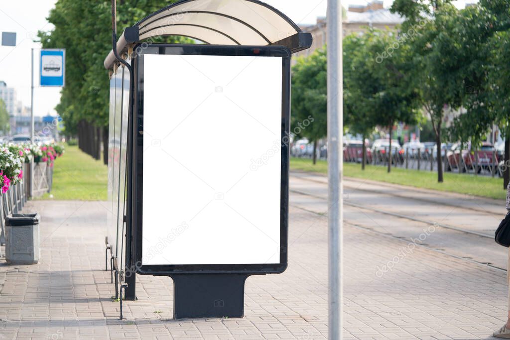 Vertical billboard lightbox in the city. for placing the MOCKUP advertisement near the road advertising in the bus shelter
