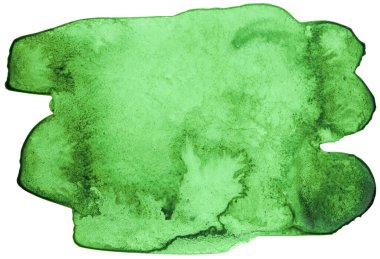 Beyaz arkaplanda yeşil suluboya leke dokusu. El çizimi