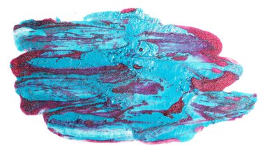 Beyaz arkaplanda izole edilmiş mavi lekeli akrilik grunge dokusu kırmızı.