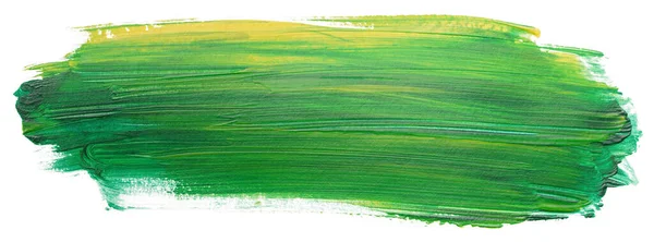 Élément Tache Acrylique Jaune Vert Sur Fond Blanc Avec Brosse — Photo