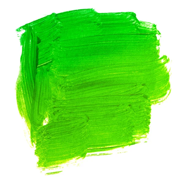 Зеленый Элемент Акрилового Пятна Белом Фоне Рисунком Кистью Краской Вручную — стоковое фото