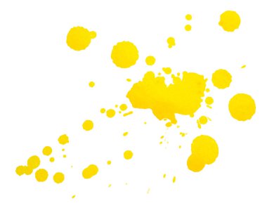 Su sıçramaları ve sıçramalarla sulu boya lekesi. Sarı noktalar