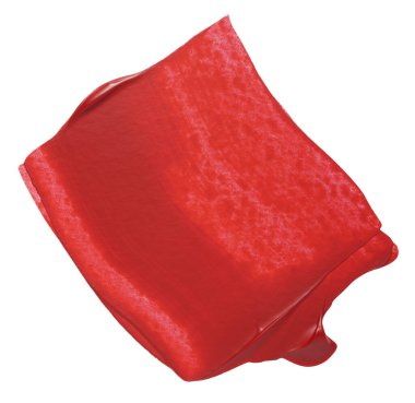 Soyut akrilik kırmızı fırça darbesi. Kabartma dikdörtgen şeklinde. Beyazda izole edilmiş.