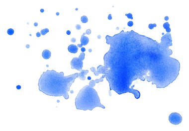 Beyaz arka planda mavi suluboya damlaları