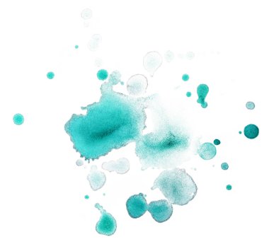 Beyaz arka plana serpilmiş yeşil suluboya damlaları