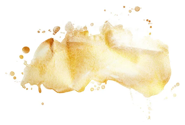 Stain Paint Gold Splash Specks Paper White Background Shiny Foil — Stock Photo, Image