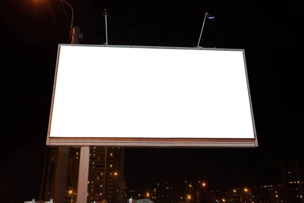 Advertising Billboard Night White Field Advertising — Stock Photo, Image