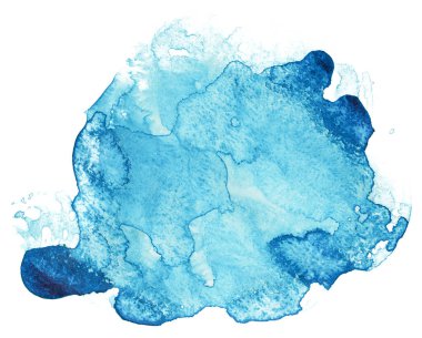 Beyaz arkaplanda mavi suluboya lekesi izole edildi