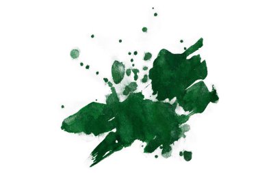 Kağıda elle çizilmiş suluboya yeşil leke. Beyaz arkaplanda izole