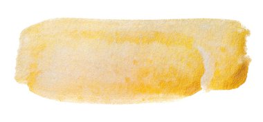 Sarı altın renkli parlak boya lekesi. Beyaz arkaplanda kağıt dokusu ile