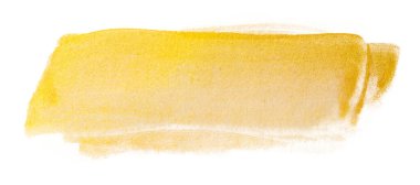 Sarı altın renkli parlak boya lekesi. Beyaz arkaplanda kağıt dokusu ile