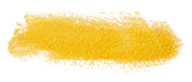 Sarı altın renkli parlak boya lekesi. Beyaz arkaplanda kağıt dokusu ile