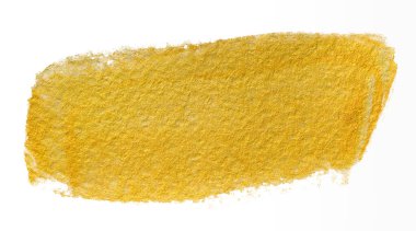 Sarı altın renkli parlak boya lekesi. Beyaz arkaplanda kağıt dokusu ile