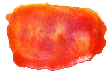 Suluboya kırmızı leke. İzole edilmiş beyaz arkaplandaki kağıt fotoğraftaki suluboya dokusu