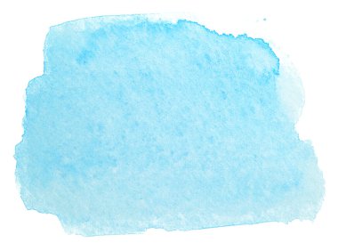 Suluboya mavi leke. İzole edilmiş beyaz arkaplandaki kağıt fotoğraftaki suluboya dokusu