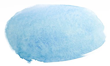 Suluboya mavi leke. İzole edilmiş beyaz arkaplandaki kağıt fotoğraftaki suluboya dokusu