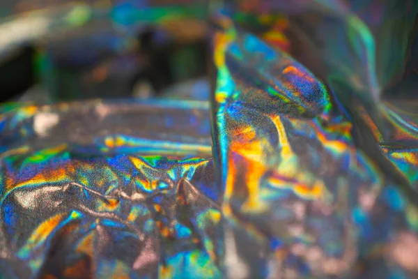 Crumpled Holographic Wrapping Paper with Shiny Effect. Close Up, Top View  Stock Photo - Image of disco, party: 173406806