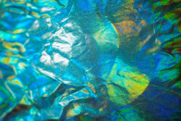 Tecido Iridescente Fundo Holográfico Superfície Triturada Folha Azul — Fotografia de Stock