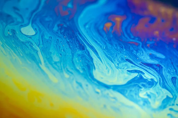 Astratto Sfondo Blu Giallo Onde Iridescenti Texture Della Bolla Sapone — Foto Stock
