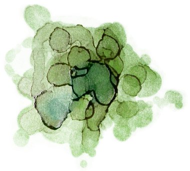 yeşil suluboya lekesi beyaz arkaplanda nokta bırakıyor