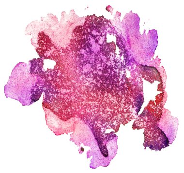 kırmızı mor soyut suluboya lekesi, grunge damlaları sıçrıyor. Tasarım düzeni için izole edilmiş bir suluboya damla ögesi üzerinde.