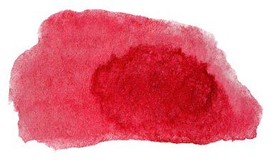 damlayan boya dokusuyla izole edilmiş beyaz arkaplan üzerindeki kırmızı lekeli suluboya.