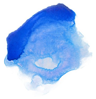Damlayan boya dokusuyla izole edilmiş beyaz arkaplanda mavi lekeli suluboya arkaplan