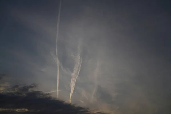 Sky Clouds Sunset Stripe Plane — Stock Photo, Image
