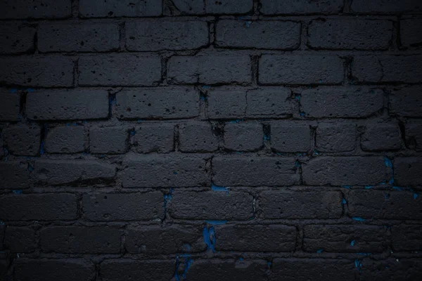Černá Cihlová Zeď Natřená Černě Odstíny Modré — Stock fotografie