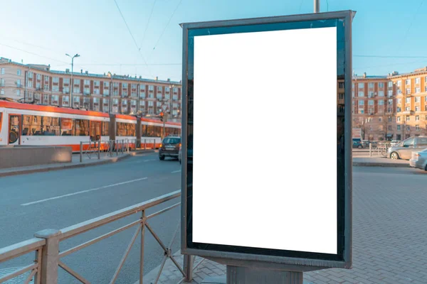 Billboard Glowing Box Announcements One Poster City Tram — Stock Photo, Image