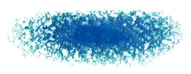 Kağıt dokusunda parlak makyajlı mavi göz farı. Beyaz arkaplan üzerindeki toz lekesi izole şablon