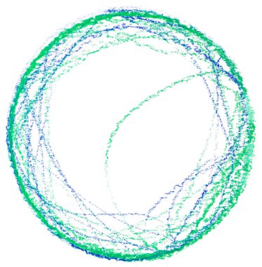 Kalemle çizilmiş yeşil daire ve gölgelenmiş boya kalemleri..