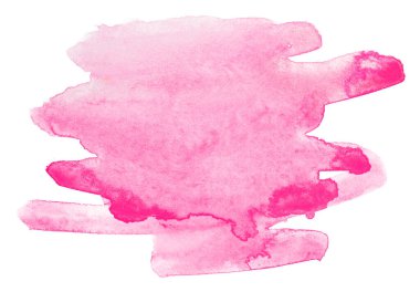 Pembe suluboya lekesi. Beyaz arka planda boya damlaları ve ıslak fırça darbeleriyle.