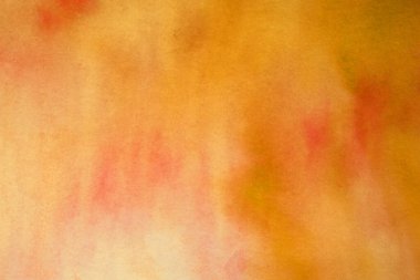 Sarı-kırmızı suluboya arka plan, elle çizilmiş boya ile kaplı kağıt yaprak