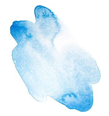 Mavi suluboya yuvarlak kenarlı beyaz bir leke. Elle çizilmiş element, fotoğrafçılık dokusu kağıda boya sıçratıyor. metin için arkaplan