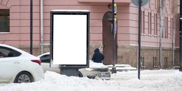 Billboard Vertical Cidade Com Neve Inverno — Fotografia de Stock