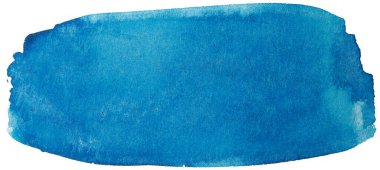 Beyaz arka planda suluboya mavi leke. Kağıt üzerine fırçayla suyla çizilmiş. Kurumuş suluboya elementi.