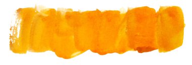 Beyaz arka planda turuncu suluboya sarı leke. Kağıt üzerine fırçayla suyla çizilmiş. Kurumuş suluboya elementi.