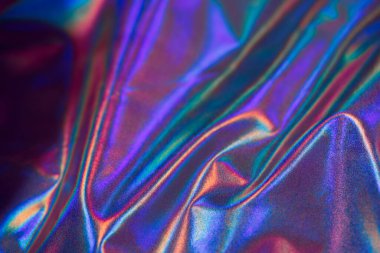 Holografik yanardöner deniz kızı folyo dokusu, fütüristik neon renkleri