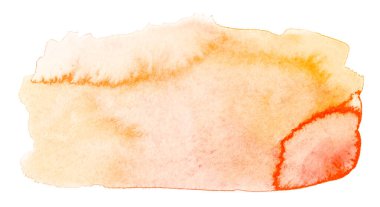 Beyaz arka planda kağıt desenli turuncu suluboya sarı leke. Tasarım ögesi için freehand boya lekesi