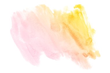 Beyaz üzerine izole edilmiş, sıvı bir kova boyası ile soyut suluboya arka plan görüntüsü. Pembe tonları