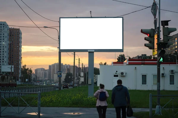 Рекламный Щит Рекламирует Большой Горизонтальный Экран Mockup Рекламы Фоне Заката — стоковое фото