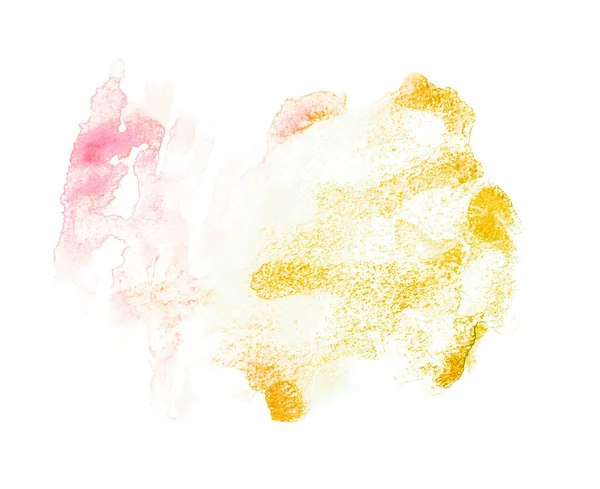 白に隔離されたアクアレル塗料の液体スプラッタを持つ抽象的な水彩の背景画像 イエロートーン — ストック写真