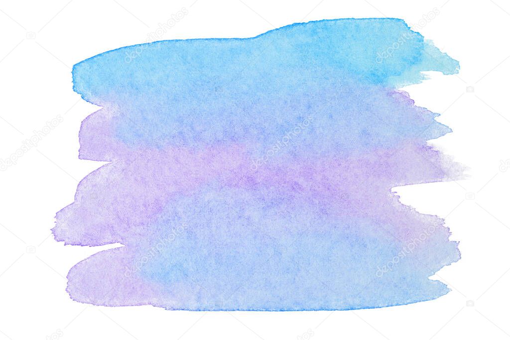 watercolor blue light purple background stain with paper texture on a white background. freehand paint stain for design element