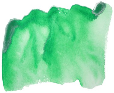 yeşil suluboya doku elementi. Beyaz arkaplanda kağıda çizilmiş.